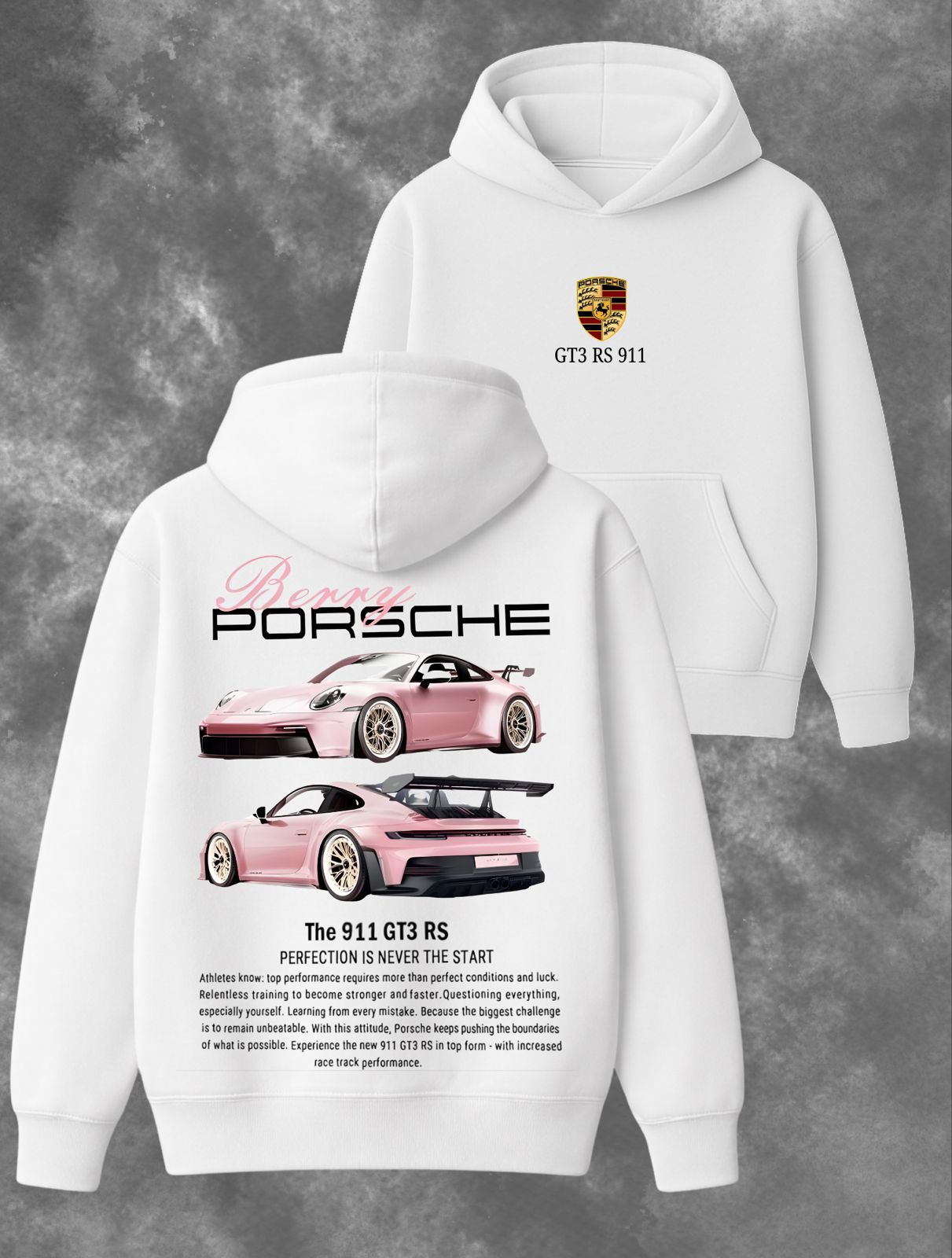 “Berry Porsche 911 GT3 RS” Performance White Hoodie – Limited Edition